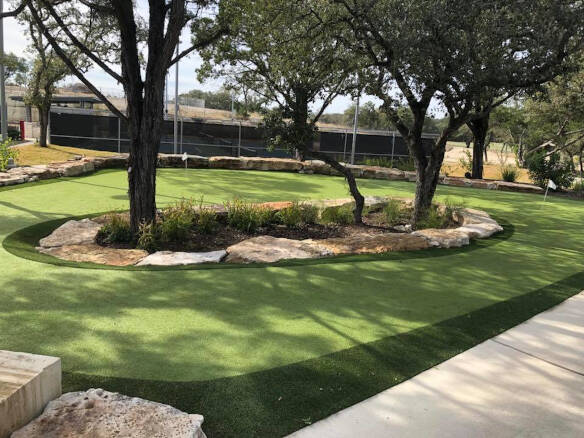 Asheville residential backyard putting green grass